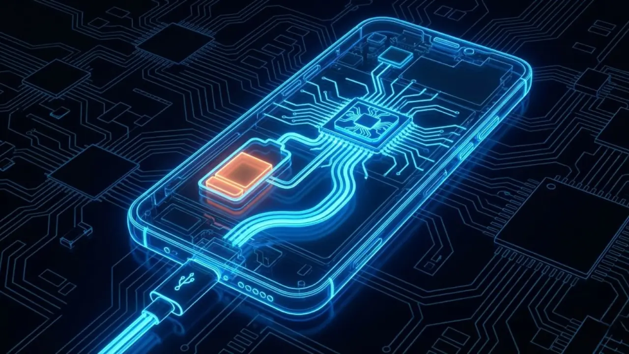 "Schematic diagram of OnePlus 13 internal power flow showing direct current to processor bypassing the battery, illustrating the new Bypass Charging technology for gamers in Telugu."