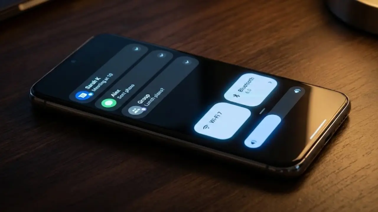 "Android 17 New Split Notification Panel and Quick Settings Layout Concept"