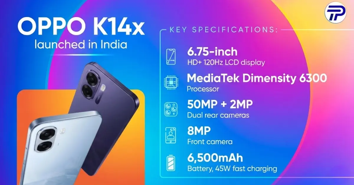 OPPO K14x new smartphone back design with 50MP camera in Icy Blue color - Taja Points Review