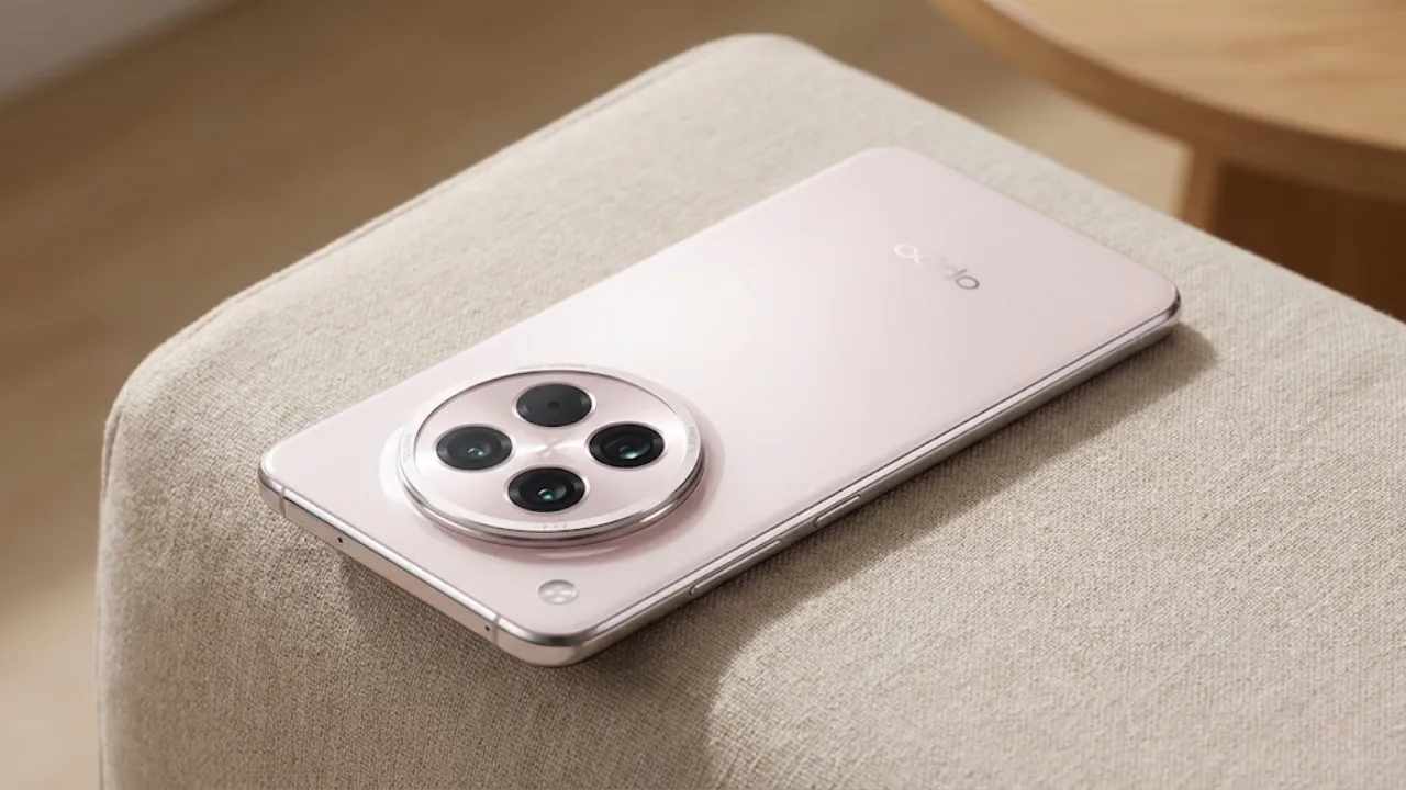 Rear view of the premium OPPO Find X9s compact flagship smartphone, showcasing the large circular camera module and sleek pink finish, representing the new 7000mAh battery series.