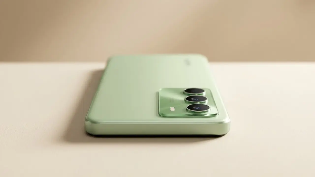 Realme C83 5G smartphone in Sprouting Green color showing triple camera setup and premium design under 15000 budget.