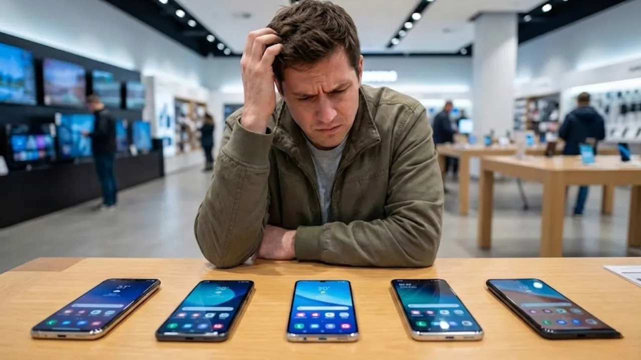 Confused person choosing best smartphone - 2026 mobile buying guide tips