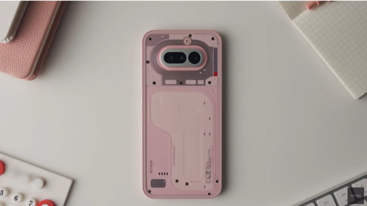 A tech graphic showing the Nothing Phone 4a in pink color with a text highlighting the leaked starting price of 31,999 rupees in India for Telugu tech news and Taja Points updates.