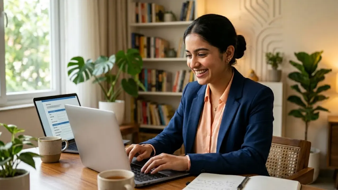 A professional photograph of an Indian graduate applying online representing Union bank of India apprentice jobs recruitment 2026 telugu.