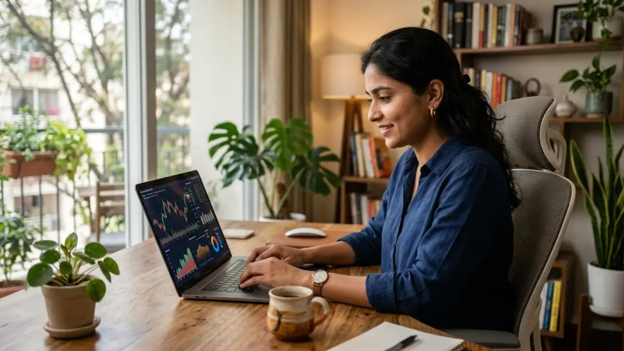 Confident Indian youth working from home on a laptop representing Deltek Associate Financial Ops Specialist remote jobs 2026.