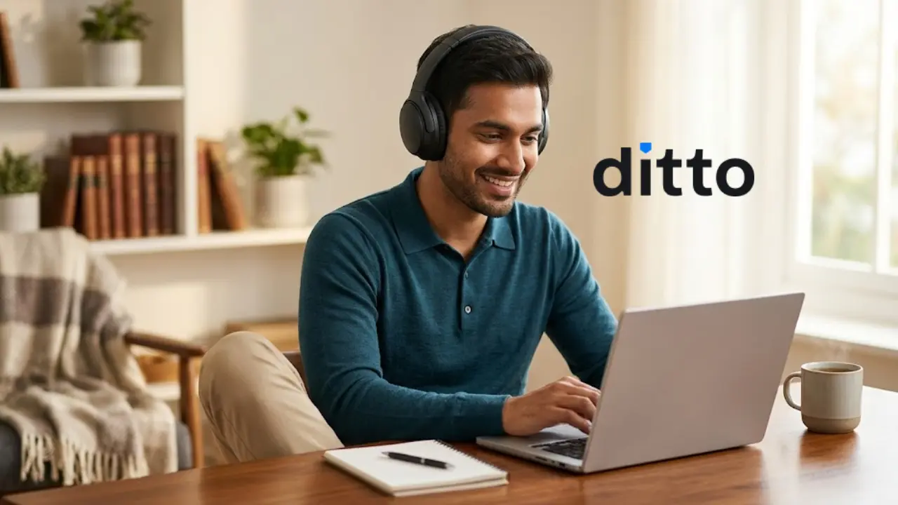 A professional photograph of a job aspirant working from home representing Ditto insurance advisor recruitment 2026 telugu notification.