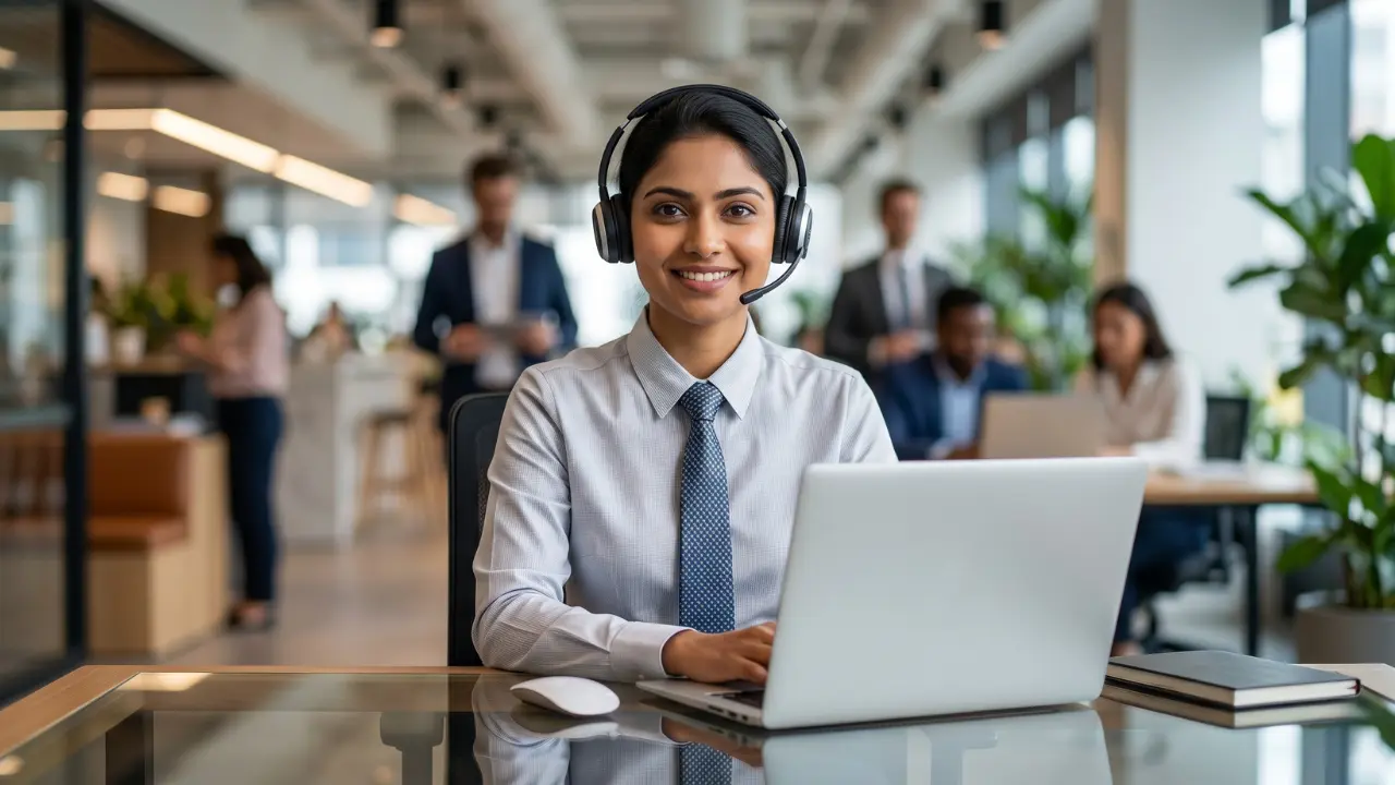 A professional photograph of a customer service representative representing HSBC contact centre jobs recruitment 2026.