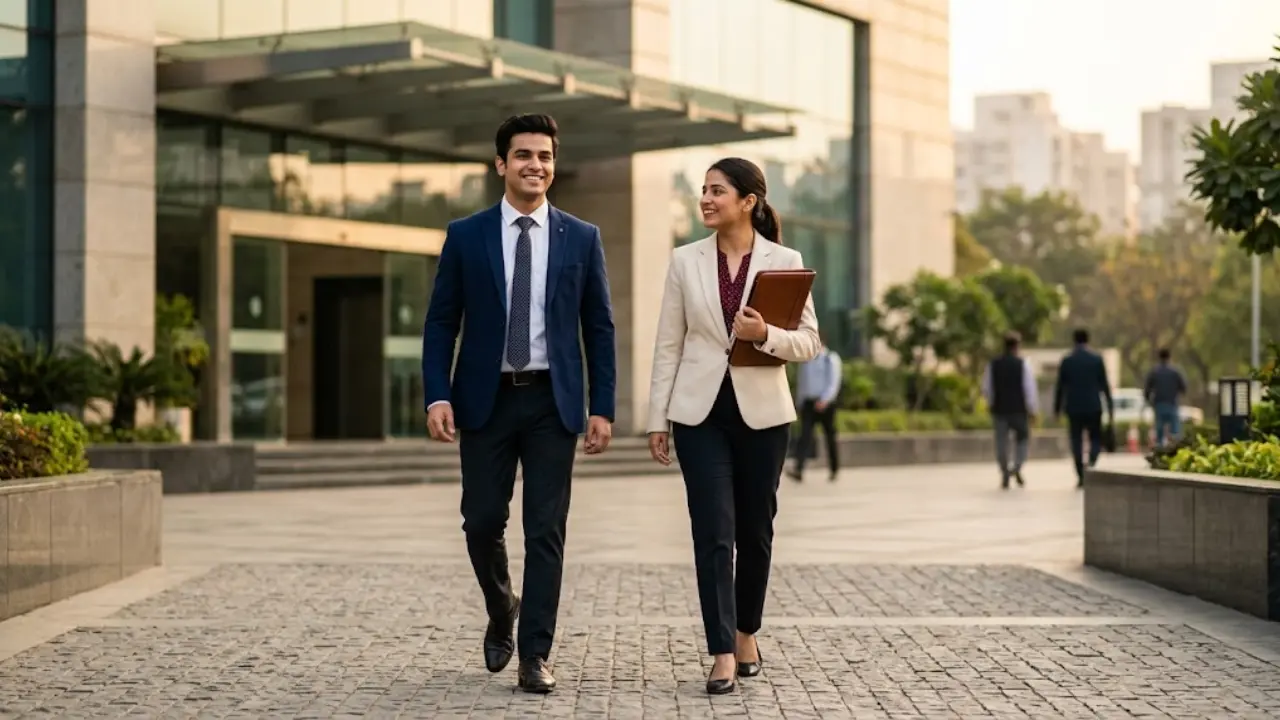 Confident Indian job aspirants going for a walk-in interview representing ICSIL Delhi DEO and MTS recruitment 2026.