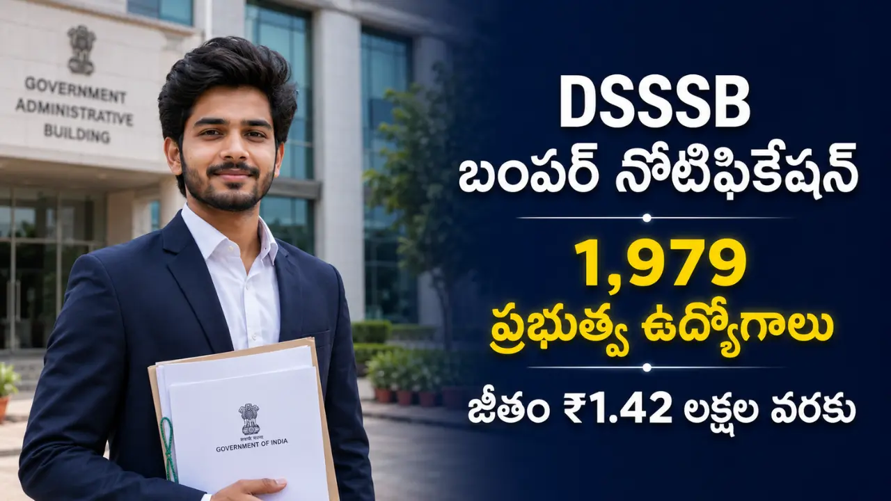 DSSSB recruitment 2026 notification advertisement 03/2026 for 1979 teacher, IT assistant, and technical jobs in Delhi. Details in Telugu.