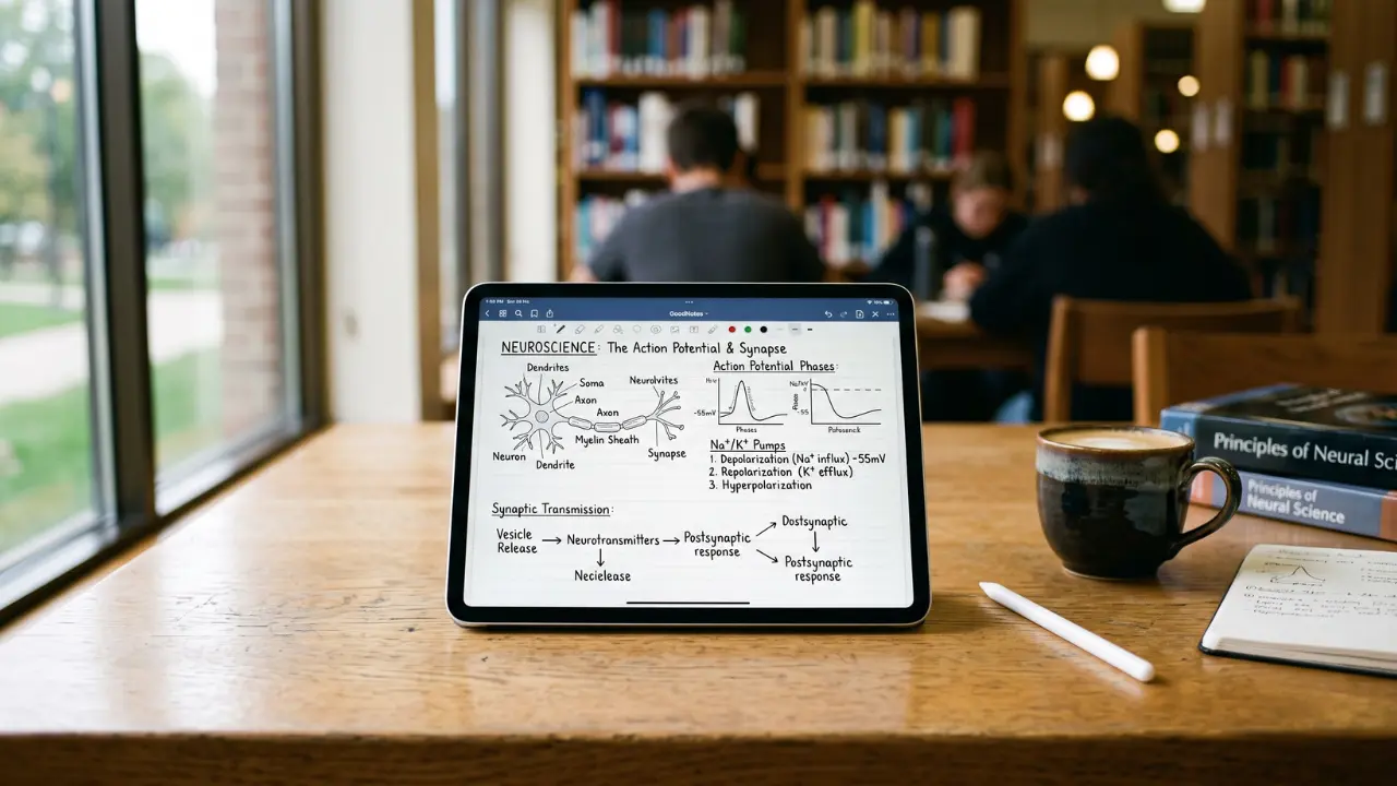 Student using refurbished iPad for university notes on a study desk